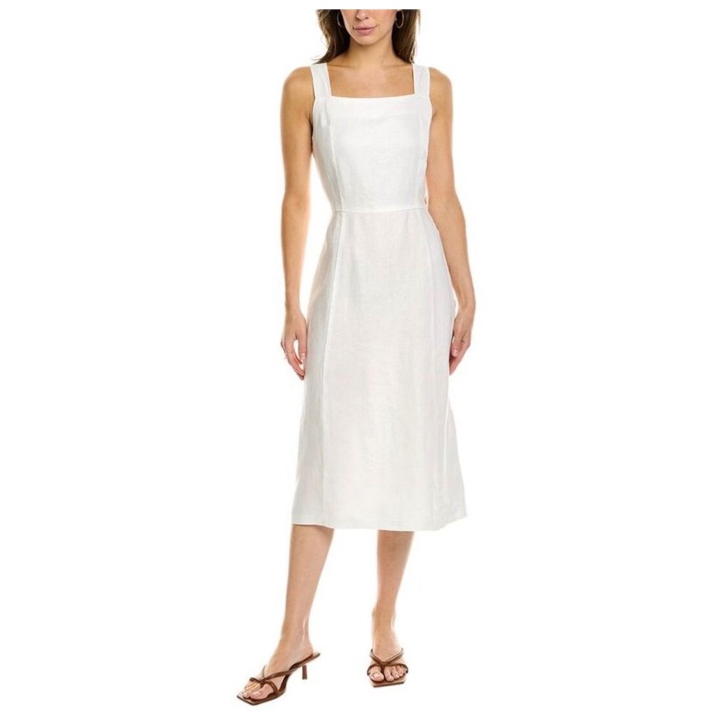 J. McLaughlin 100% Linen Old Money White Solana Button Coastal Midi Dress 2